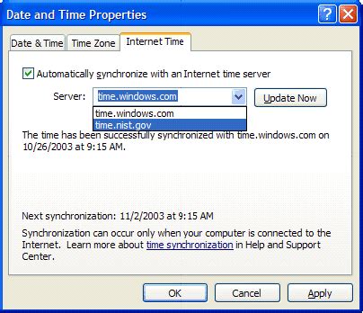 Time Synchronization for Windows XP .